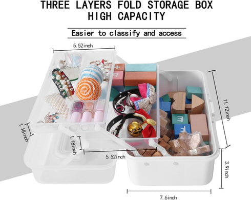 Flower River 11(in) Versatile Three-Layer Folding Organizer Box,Ideal for Art & Crafts,Toys,Sewing Supplies,Jewelry and Tools,Storage with Dual Tr...