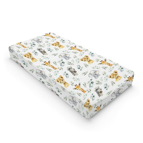 African Safari Jungle Animals Eucalyptus Leaf Changing Pad Cover Baby Girls Boys, Giraffe Elephant Lion Zebra Diaper Change Table Sheet, Stretchy ...