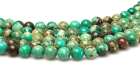 JarTc Natural Stone 6 Colors Sea Sediment Imperial Jasper Round Loose Beads for Jewelry Making (8mm, Dark Green)...