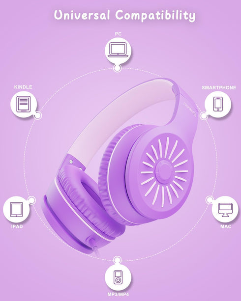 Wired Headphones with Microphone, K16 On-Ear Headphones for Kids with 3.5MM Jack, Foldable Stereo Bass Headphones for Teens School Amazon Kindle, ...