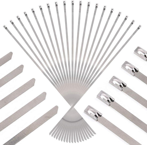 Swpeet 50Pcs 14 Inch Stainless Steel Exhaust Strap Wrap Coated Locking Cable Zip Ties Perfect for Automotive Parts, Home Repair, Computer Repair...