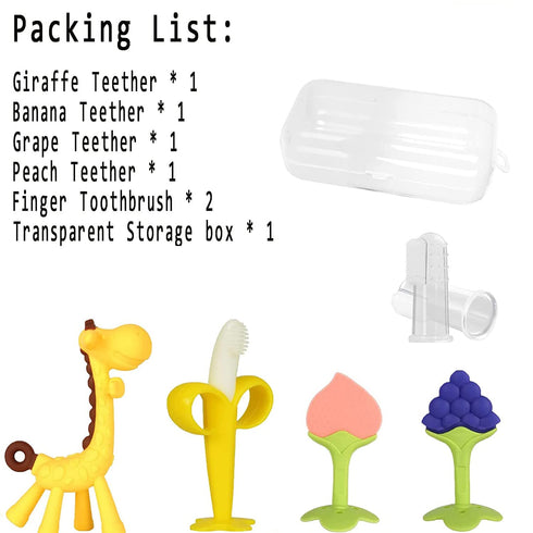 Baby Teething Toys 3-6 Months, Silicone Baby Teether Freezer BPA Free, Babies Teething Relief Sore Gums, Banana Finger Toothbrush, Fruit Shape Gir...