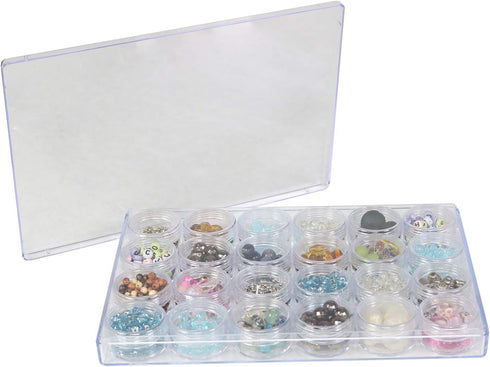Everything Mary Large Plastic Bead Storage Organizer Box, 24 Jars - Container for Beads & Supplies - Organizers for Craft, Art, & Painting - Plast...