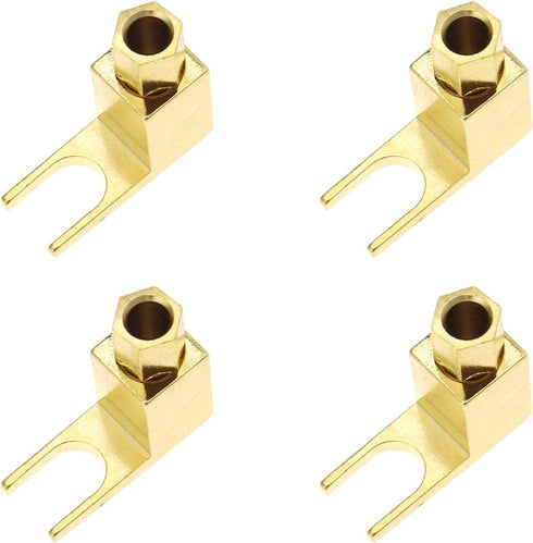 Create idea 4pcs Brass Gold Plating Banana to Spade Adapter Connector 2 Screw-in Angles for Audio Cables Adapters...