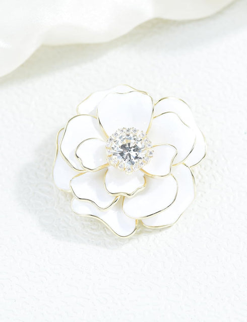 Enamel Camellia Flower Brooch Pin Crystal Blooming Rose Floral Pins Corsage Wedding Party Jewelry for Women...