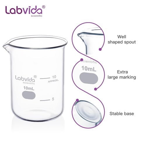 Upgrated 10ml Beaker set, 12pcs of beaker shot glasses, Low Form Glass Beakers set, 3.3 Boro with Printed Graduation, LVA036...