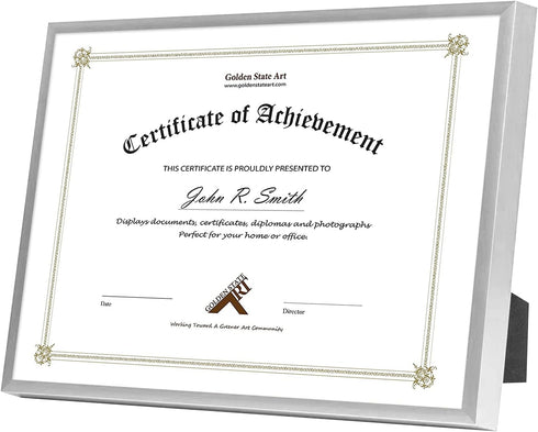 Golden State Art, 8.5x11 Picture Frame Certificate Document Frames with High Definition Real Glass, Wall & Tabletop Degree Frame for 8.5 x 11 Dipl...