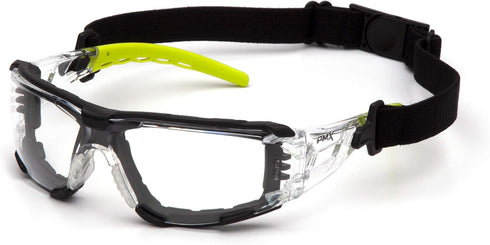 Pyramex Fyxate Safety Glasses Clear Lens H2MAX AF With Foam Padding And Lime Temples...