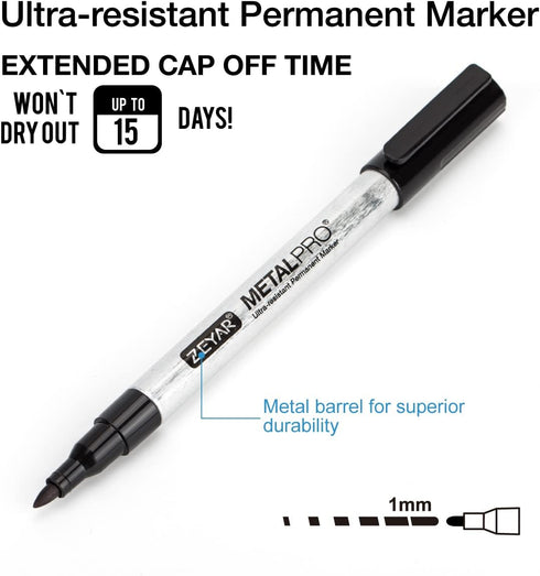ZEYAR Permanent Marker Pens, Extra Fine Tip(1mm), Waterproof & Smear Proof ink, Aluminum Barrel, Quick Drying(3 Black, 1 Red, 1 Green, 1 Blue)...