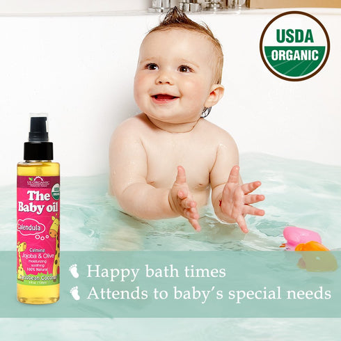 US Organic Baby Oil with Calendula, Smooth Caribbean Coconut, Certified Organic by USDA, Jojoba & Olive Oil with Vitamin E, No Alcohol, Paraben, A...