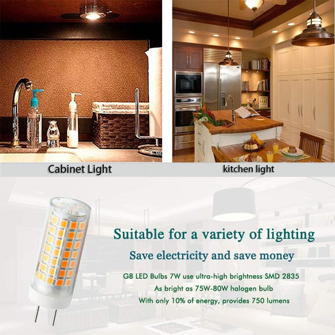 G8 LED Bulb Dimmable 8W Equivalent to 80W-100W Xenon Halogen Bulb, T4 Bi-Pin G8 Base, 120V for Under Counter Kitchen Lighting, Under-Cabinet Light...