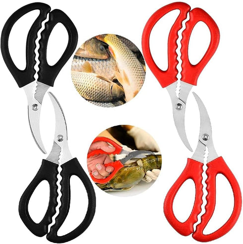 4 Pcs Seafood Scissors for Kitchen Multifunctional Seafood Fish Crab Shrimp Lobster Scissors Stainless Steel Shears,Red and black...