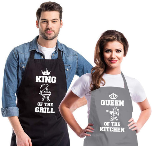Funny Aprons for Couple, His and Hers Aprons Set, Kitchen Aprons with 2 Pockets for Cooking Grilling Baking, Anniversary Wedding Bridal Shower Bir...