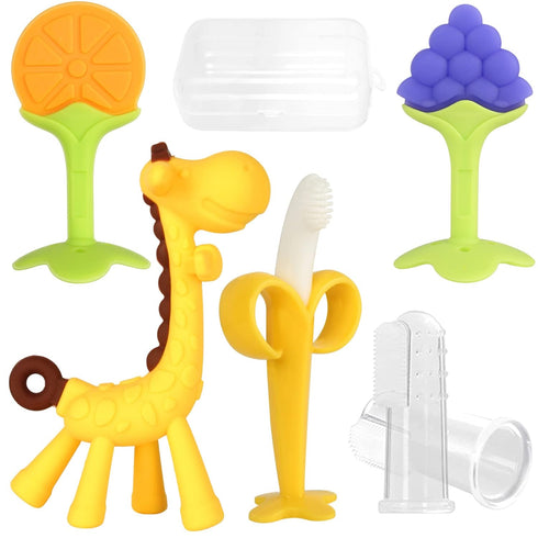 Chuya Teething Toys (4 Pack) Teething Toy for Baby, Teethers with Banana Baby Toothbrush Teeth Brushing,BPA-Free,Chew Toy Infants Toddlers Silicon...