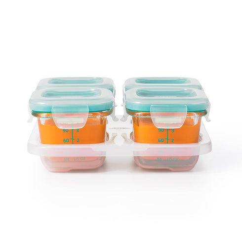 OXO Tot Glass Baby Blocks Food Storage Containers, Teal, 4 oz...