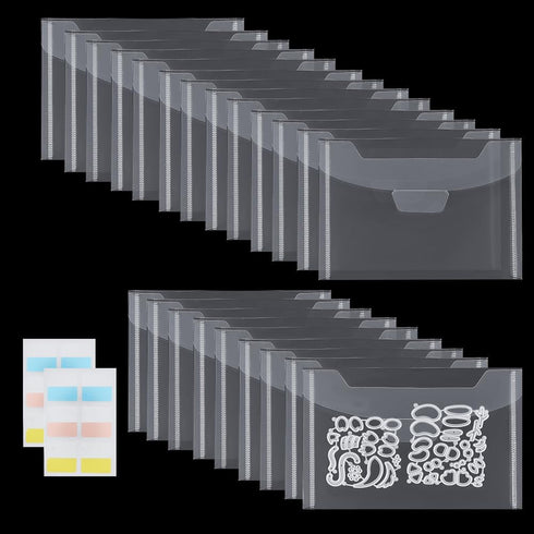30PCS Clear Stamp and Die Storage Pockets Plastic Envelopes 5x7inch Dies Storage Bag with 60 Label Sticker Resealable Plastic Storage Pocket Dies ...