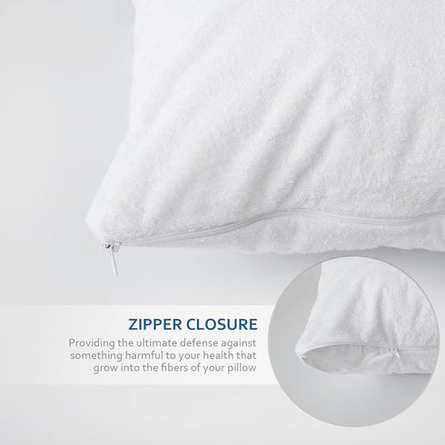 Waterproof Pillow Protector Standard Size with Zipper, Premium Viscose Made from Bamboo Terry White Pillow Cases, Noiseless Breathable Zippered Pi...