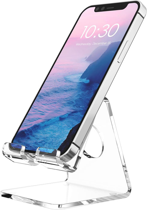 Acrylic Cell Phone Stand, Clear Phone Stand for Desk, Portable Phone Holder, Phone Dock, Office Desk Accessories, Compatible with 4-8'' Smartphone...