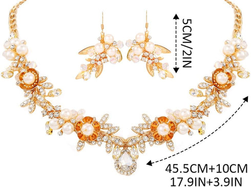 Aukmla Bridal Jewelry Set Gold Rhinestones Wedding Necklaces Earrings Sets Earring Sets Pearl Prom Costume Jewelry for Women and Brides...