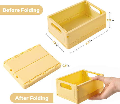4-Pack Mini Storage Crates Organizer, Collapsible Plastic Storage Basket with Space-Saving Design, Stackable Cute Bin for Office & Home Bedroom, B...