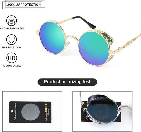 FEISEDY Retro Steampunk Polarized Sunglasses Round Mental Frame Gothic Shades Design Men Women B2820...