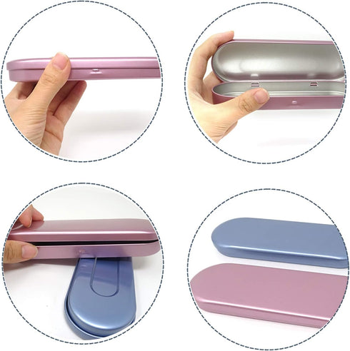 Honbay 2PCS Metal Hinged Tin Box Small Pen Case Home Organizers for Pen Pencil Makeup Brushes (2 Colors shipped by random)...
