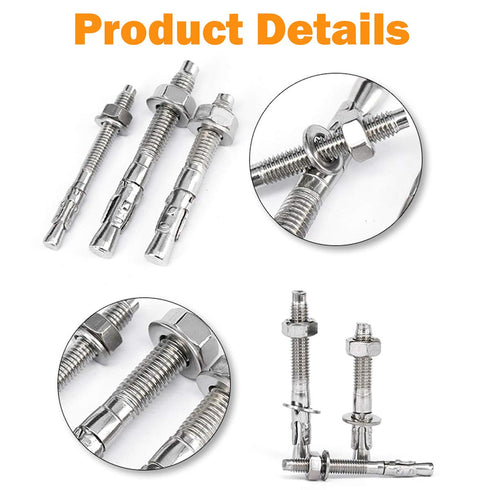 1/4" X 3-1/4" Concrete Anchor, 304 Stainless Wedge Anchor with Excellent Anti-Rust Performance, 304(18-8) Stainless Steel Concrete Anchors and Scr...