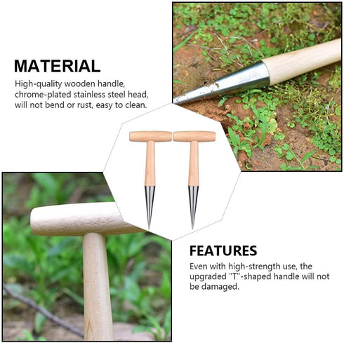 Hemoton 2pcs Gardening Hole Punch Gardening Hand Seeder Tool Seeding Gardening Tool Wood Dibbler Dibber Garden Tools Garden Hole Puncher Wood Tool...