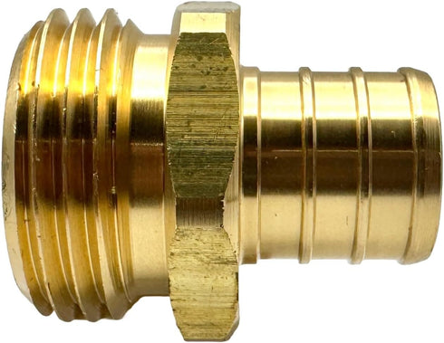 Brass Garden Hose Adapter Fitting, 3/4” PEX Barb and 3/4” GHT Male Connector, Heavy-Duty High-Pressure Support, Rust and Corrosion Resistant...