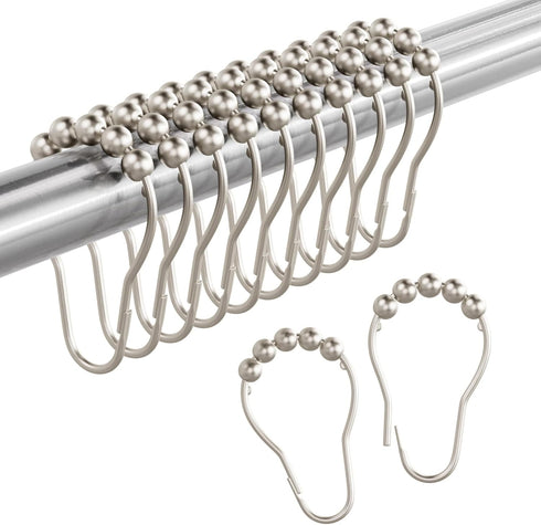 Amazer Shower Curtain Rings, Rust-Resistant Metal Shower Hooks Ring Shower Rings for Curtain Rolling Shower Curtain Hooks for Bathroom Shower Rod ...