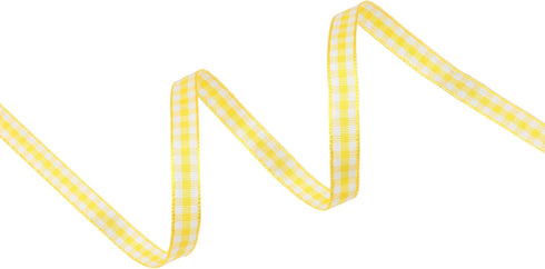 VATIN Yellow and White Gingham Ribbon, Each Roll Measuring 1/4 Inch Wide by 25 Yards Long, Featuring Polyester Woven Edges, Perfect for Gift Wrapp...