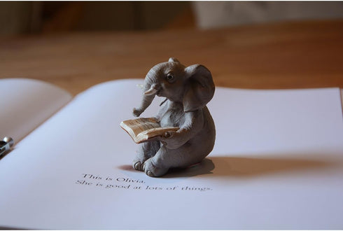 Top Collection Miniature Garden Elephant Reading Book, Gray...