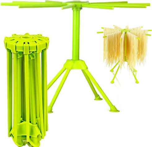 Kitchen Pasta Drying Rack Folding, iPstyle Spaghetti Drying Rack Noodle Stand with 10 Bar Handles Green...