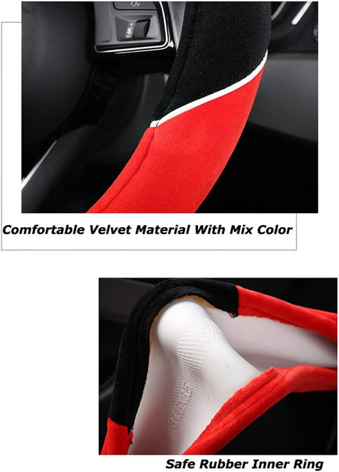 Cute Devil Horns Car Steering Wheel Covers Plush Steering Covers for Women, Universal Fit 15 Inch,Anti-Slip & Odor-Free (Red)...