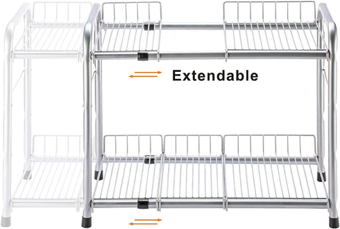 Flagship 2 Tier Under Sink Organizers and Storage Rack Expandable Cabinet Shelf Rack for Kitchen Bathroom Silver (16-25 inches)...