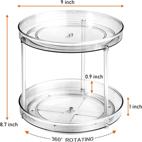 Amolliar 2 Tier 9 Inch Lazy Susan Turntable Organizer for Cabinet,Spice Rack Food Storage Container for Kitchen, Pantry, Fridge, Countertop, Vanit...