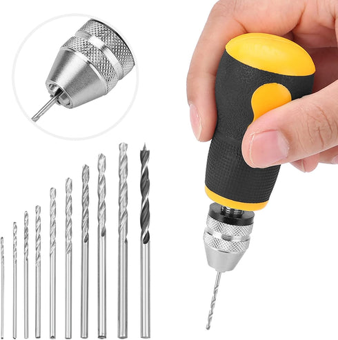 Mini Hand Drill Set, Small Hand Drill with 10Pcs Bits, Portable Micro Drill Tool Nonslip Handle for Art Craft Collection, Manual Hand Drill Set Pr...