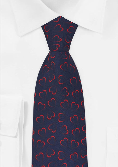 Jacob Alexander Men's Happy Valentine's Day Red Outline Hearts Regular Length Neck Tie - Dark Blue...
