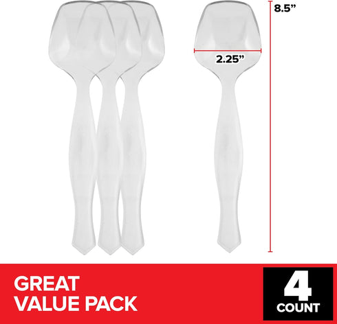 4 Count Disposable Serving Spoons, Clear Plastic Serving Spoons for Catering Weddings, Holiday Parties, and More, Large Plastic Serving Utensils f...