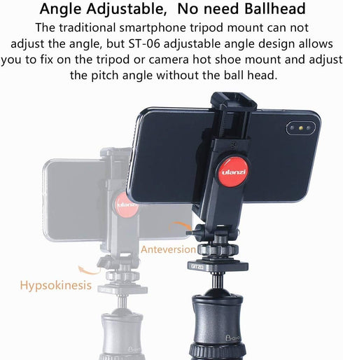 ULANZI ST-06 Camera Hot Shoe Phone Holder Flexible Phone Tripod Mount Adapter w Cold Shoe Mount for Microphone LED Light for DJI Ronin SC iPhone S...