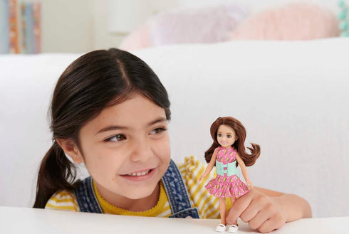 Barbie Chelsea Doll, Small Doll with Brace for Scoliosis Spine Curvature, Brunette Wearing Pink Lightning Bolt Dress...