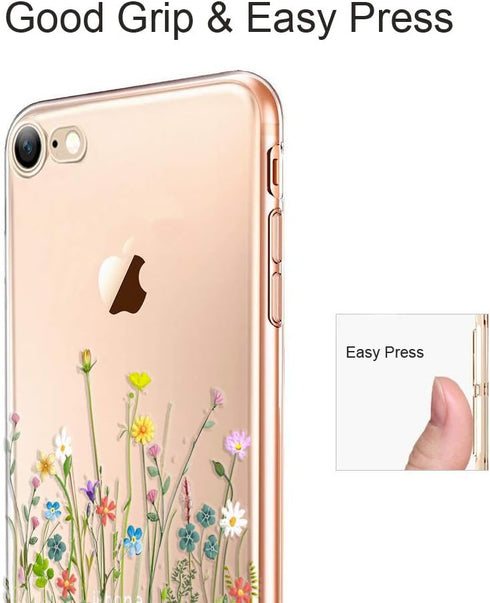 Unov Case Compatible with iPhone SE (2022) iPhone SE (2020) iPhone 8 iPhone 7 Case Clear with Design Embossed Floral Pattern TPU Soft Bumper Shock...