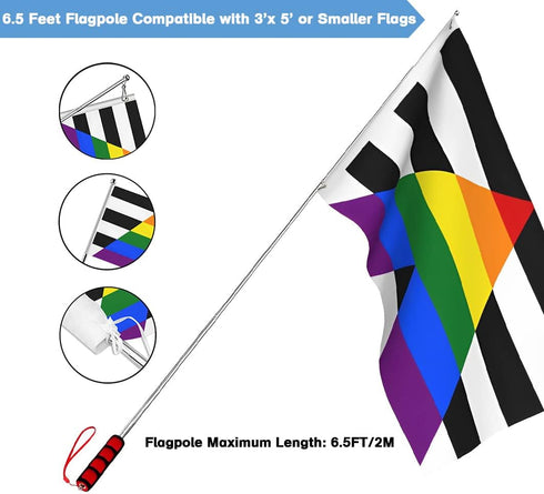 Pride Flag Rainbow Gay Flag LGBTQ Banner Garden Decor 3 x 5 Feet Double-Stitched for Gay Straight Ally with 6.5 Feet Red Telescoping Flag Pole Ext...