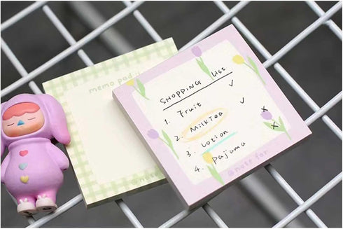 Sticky Notes 200 Sheets 3 x 3 Inch 2 Memo Pad, 2 Patterns Self-Stick Pastel Pads, Tulip and Green Plaid Aesthetic Adhesive Notepads, Easy to Post ...