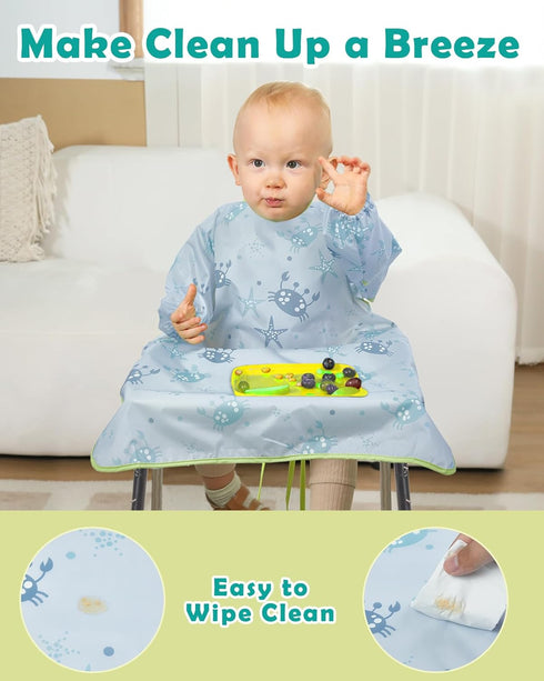 Lictin Coverall Baby Feeding Bib - Long Sleeve Bib Attaches and Fully Cover to Baby Highchair, Waterproof Weaning Bib Adjustable for Baby Toddler ...