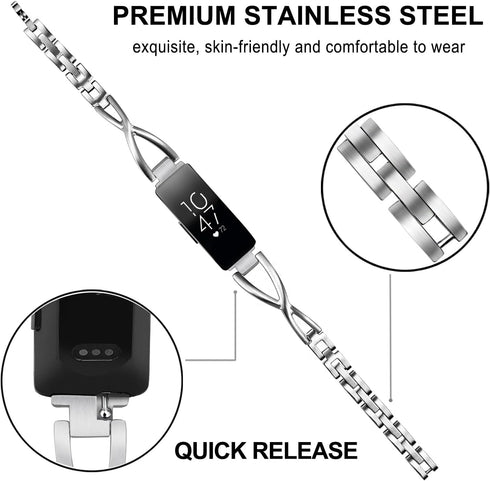 TRUMiRR Compatible Inspire/Inspire HR/Inspire 2/Inspire 3 Band Women, Solid Stainless Steel Watchband Jewelry Strap Feminine Cuff Bracelet for Fit...