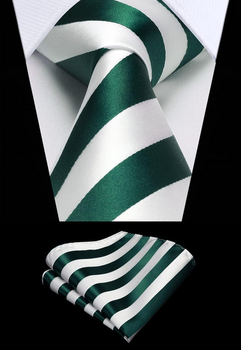 HISDERN Mens Tie Striped Ties and Handkerchief Set Business Formal Woven Pocket Square Wedding College Stripe Necktie...