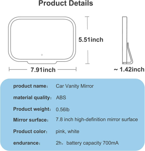 Car sun visor vanity mirror is rechargeable, with 3 light modes of adjustable touch control LED car mirror, suitable for daily use in all car trav...