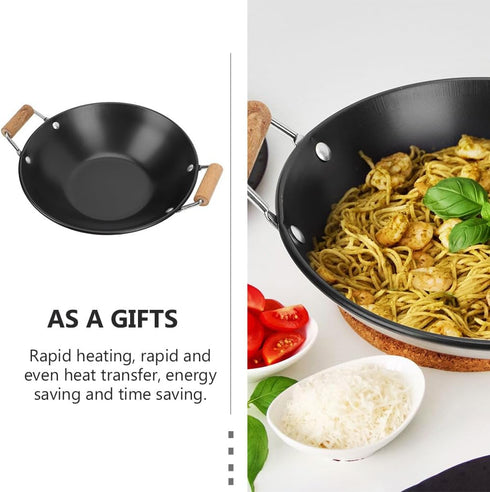 PRETYZOOM Stainless Steel Griddle Double Handle Hot Pot Kitchen Supply Deep Frying Pan Kitchen Food Wok Daily Use Metal Wok Fine Wok for Cooking R...