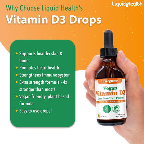 LIQUIDHEALTH Liquid Vitamin D3 5000 IU, Vitamin D Liquid Drops, Adults & Kids, D3 Vitamin D Drops, for Immune Support, Bone Health, Mood Support -...